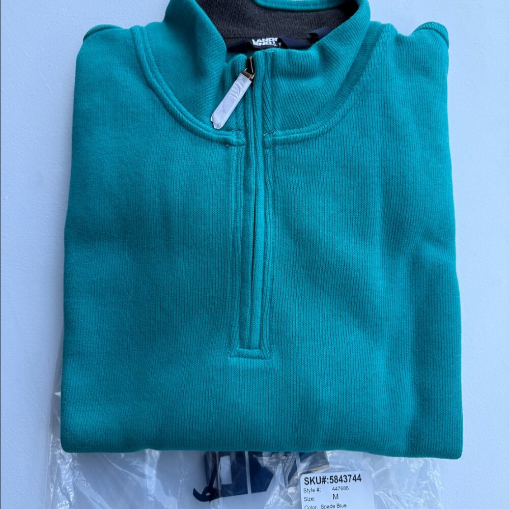 Lands' End Men's Bedford Rib Sweater Quarter Zip Pullover Sz L Spade Blue 447688